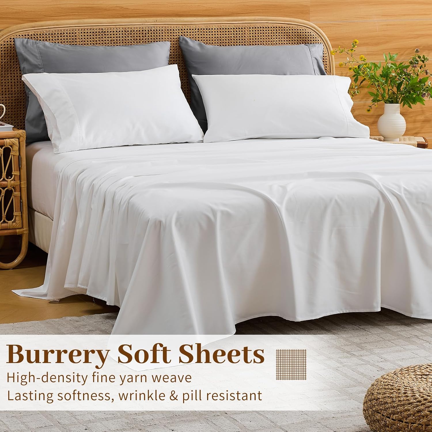Bedlifes Egyptian Cotton Sheets 1000 Thread Count California King Size, 4-Piece 16' Deep Pocket - Cooling & Breathable Ultra Soft Bedding for Hotel Comfort (White)