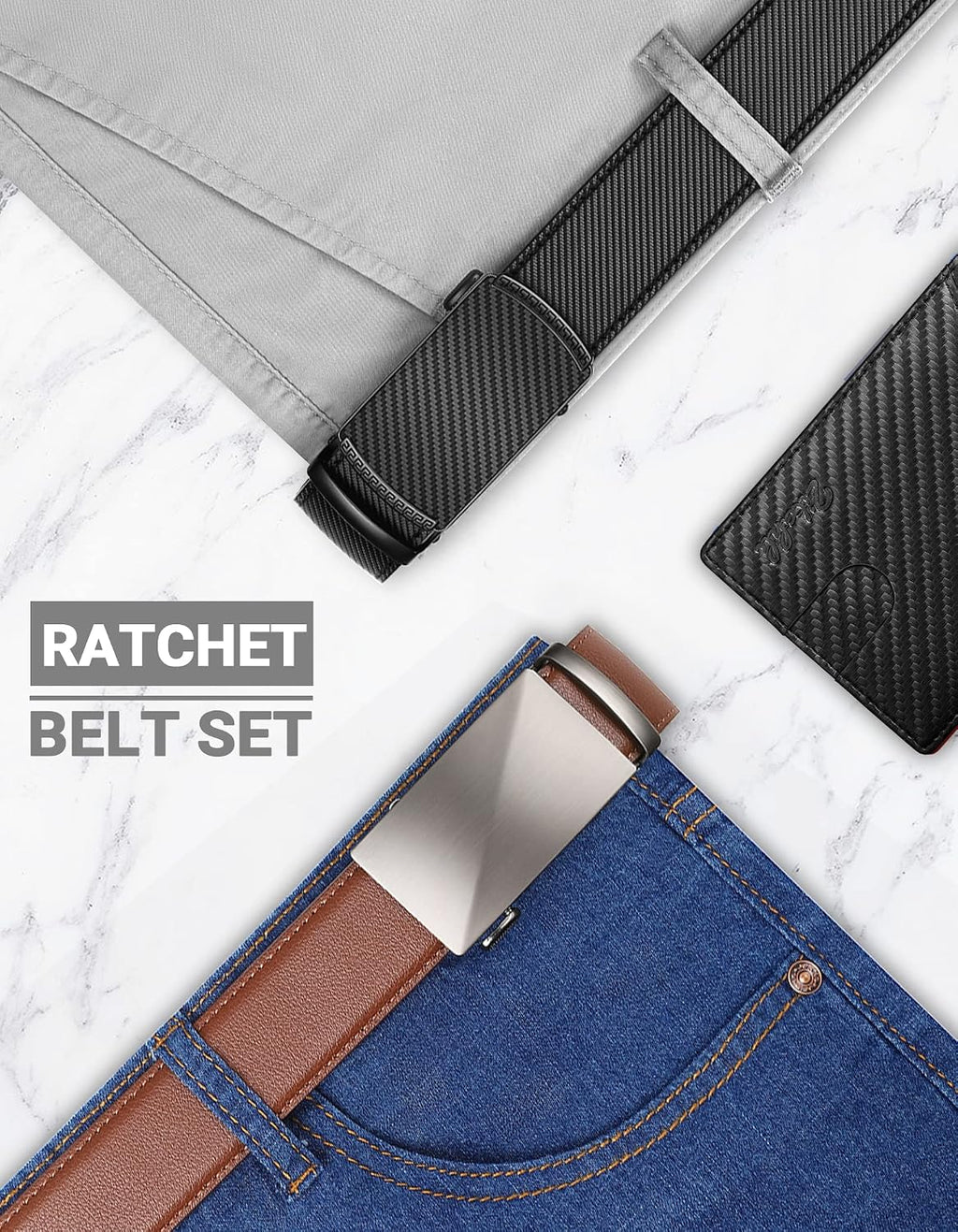 Genuine Leather Ratchet Belt for Men: Classic, Dress, Casual, Trim-to-Fit, Gift Box.