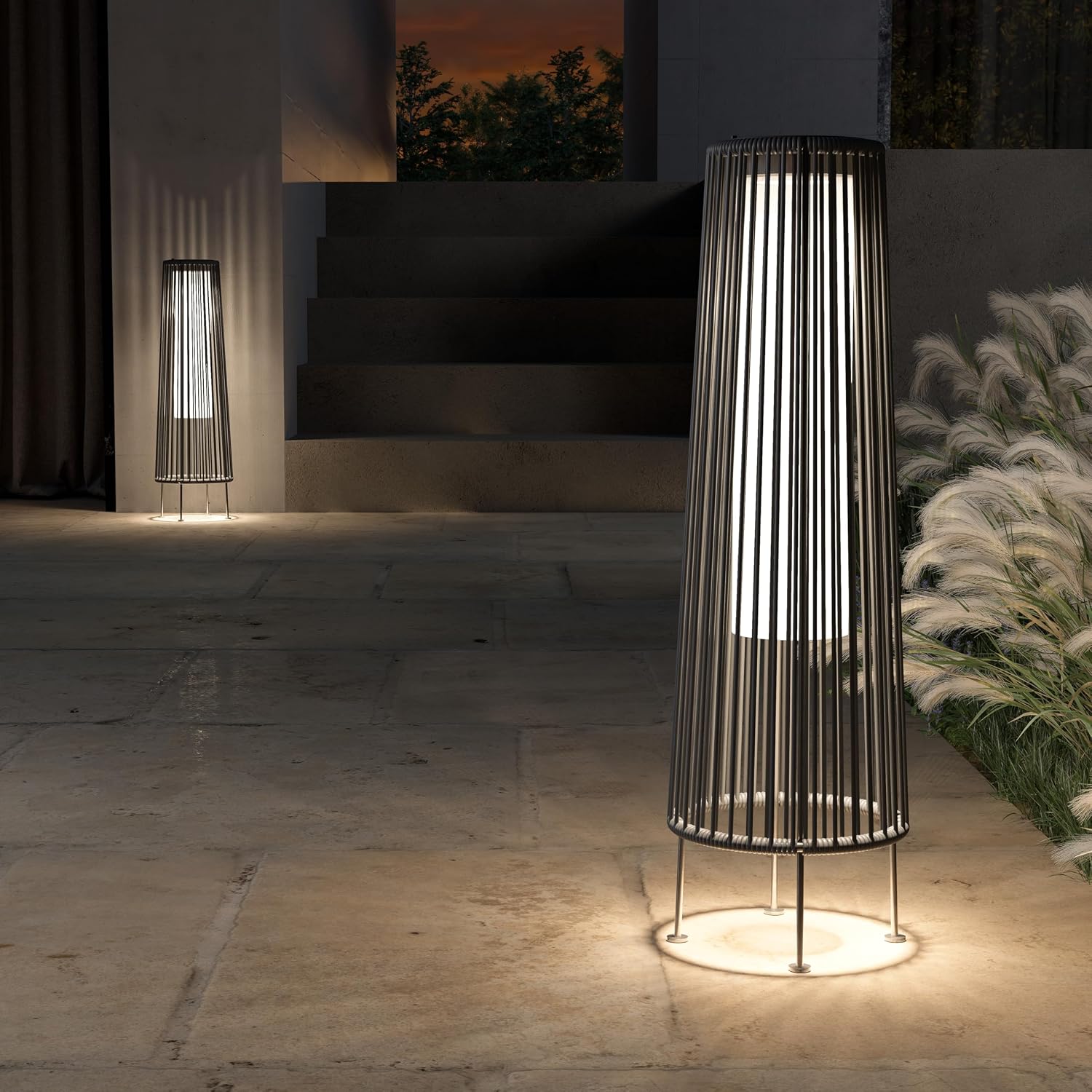 Grand patio Outdoor Floor Solar Light 2-Pack, Wicker Solar Patio Lamp Waterproof Outside Deck Lamp for Porch, Yard, Garden, Lawn Decorations - Gray, Gordes 2 PCS