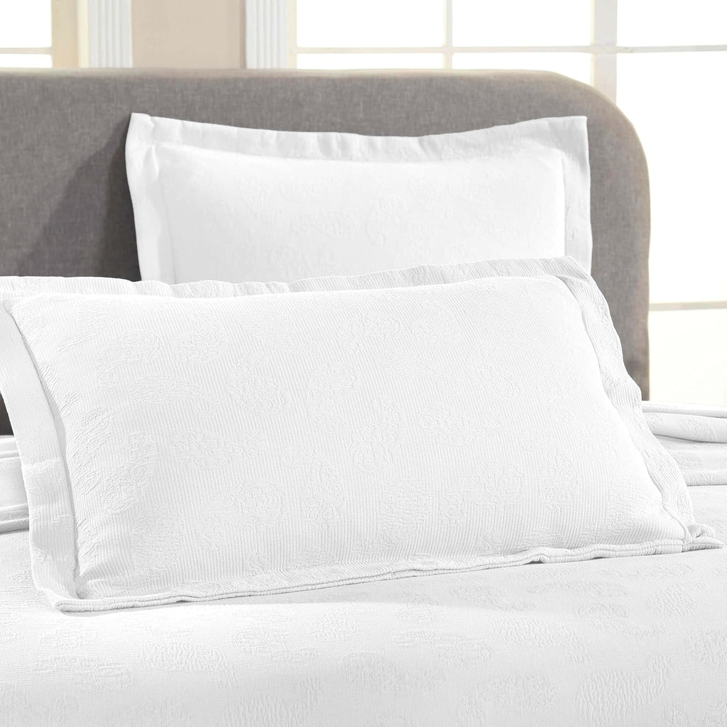 Superior Paisley Cotton 3 Piece Bedspread Set, Home Bed Decor, Decorative Textured Bed Spread, 2 Pillow Shams, Airy Blanket, Matelasse Coverlet Bedding, Vintage Floral Design, Full, White