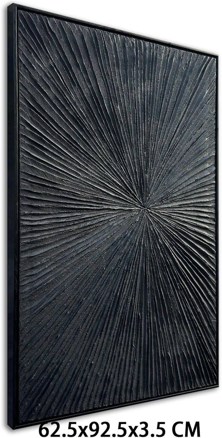 Framed Black Relief Wall Art, Modern Abstract Oil Paintings on Canvas, Quartz Sand Texture Wall Art for Living Room Bedroom Wall Decor