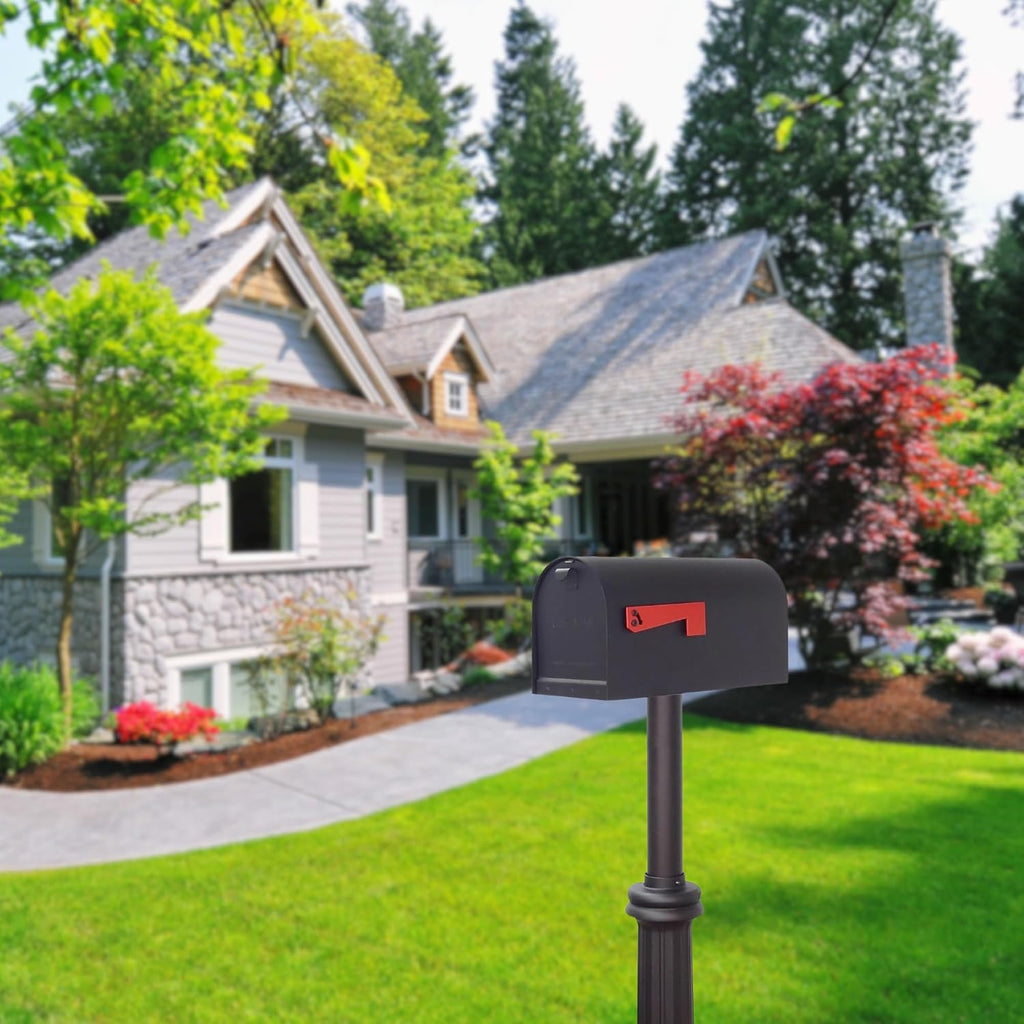 Special Lite Titan Steel Curbside Mailbox with Bradford Post - Black Aluminum Mailbox with Direct Burial Post - SCH1016S-SPK590-BLK