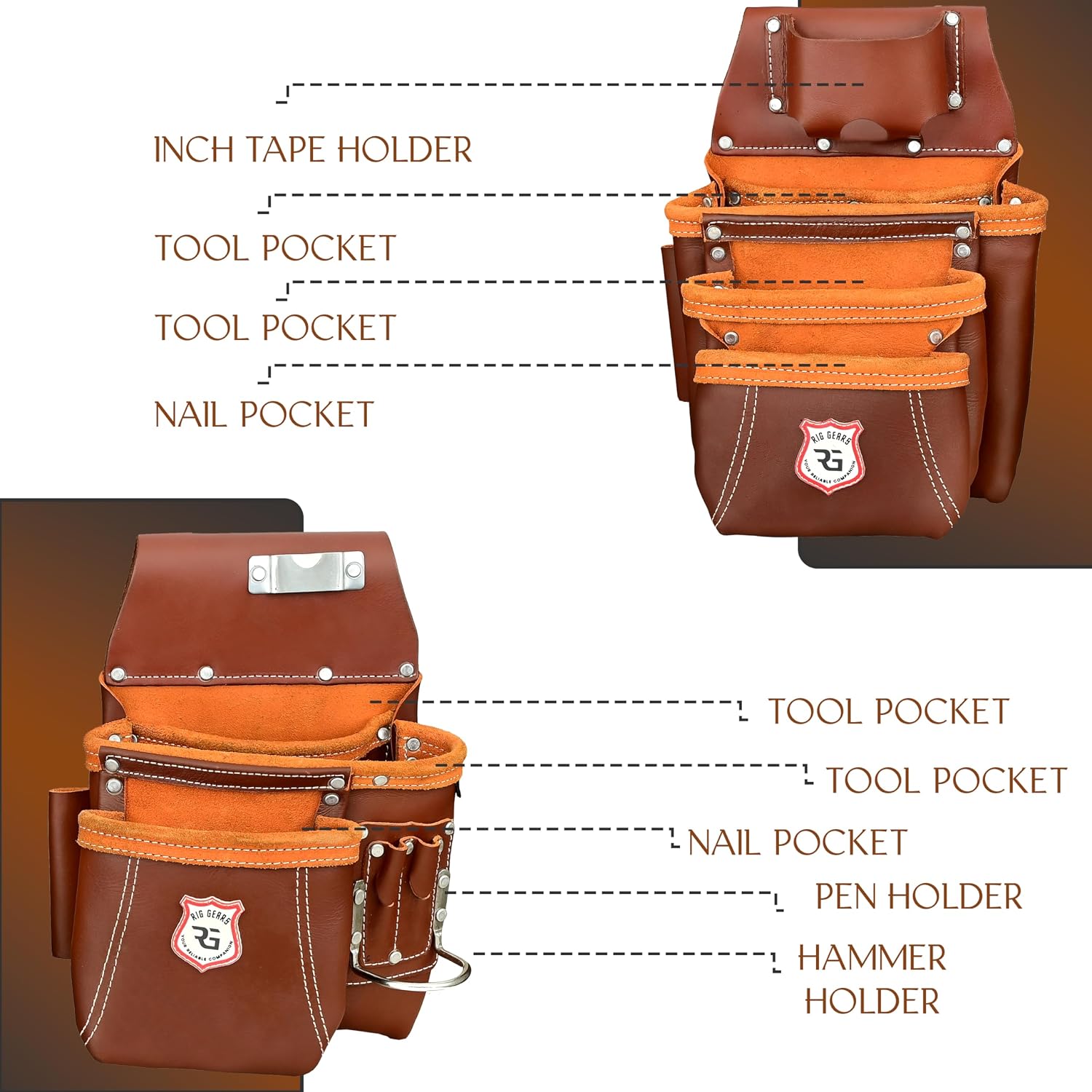 Heavy Duty 17 Pocket Carpenter Leather Tool Belt Set | Combo Multipurpose Framing Tool Belt Work Organizer Bags | Tool Belts For Men Construction Tools Rigs (Maroon, Standard)