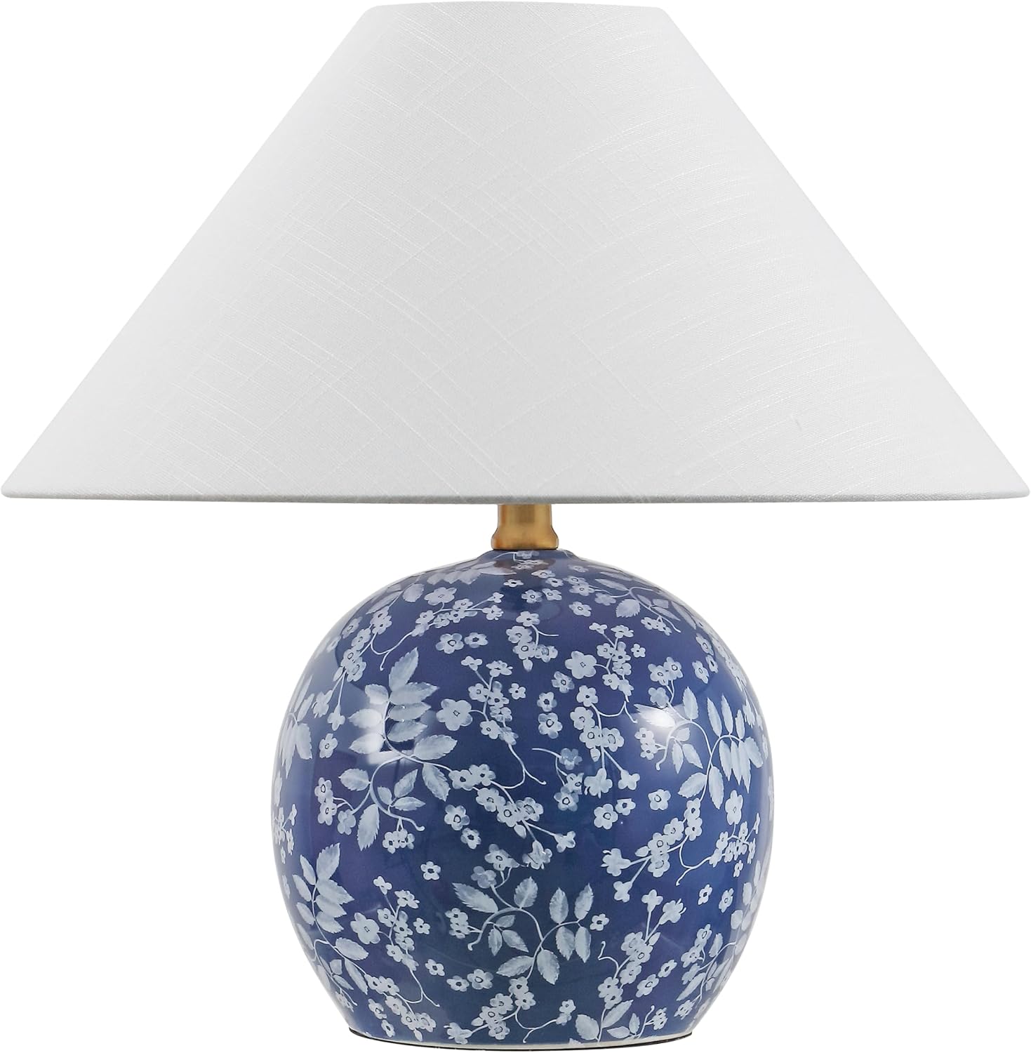 JONATHAN Y 17.25' Blue/White Modern Cottage Floral Ceramic Globe Table Lamp for Bedroom, White Linen Shade, LED Bulb Included, French Country Home Decor JYL5508A