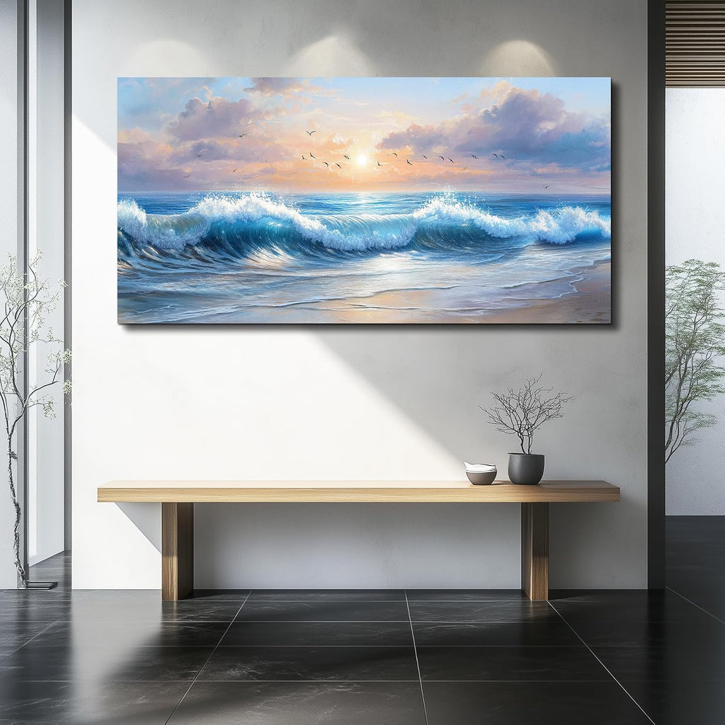 XIGUANGART Large Wall Art for Living Room, Ocean Sunset Landscape Canvas Wall Art Prints, Nature Coastal Wall Decor Beach Prints Paintings, Picture for Bedroom Dining Room Office Wall Decor, 30' x 60'