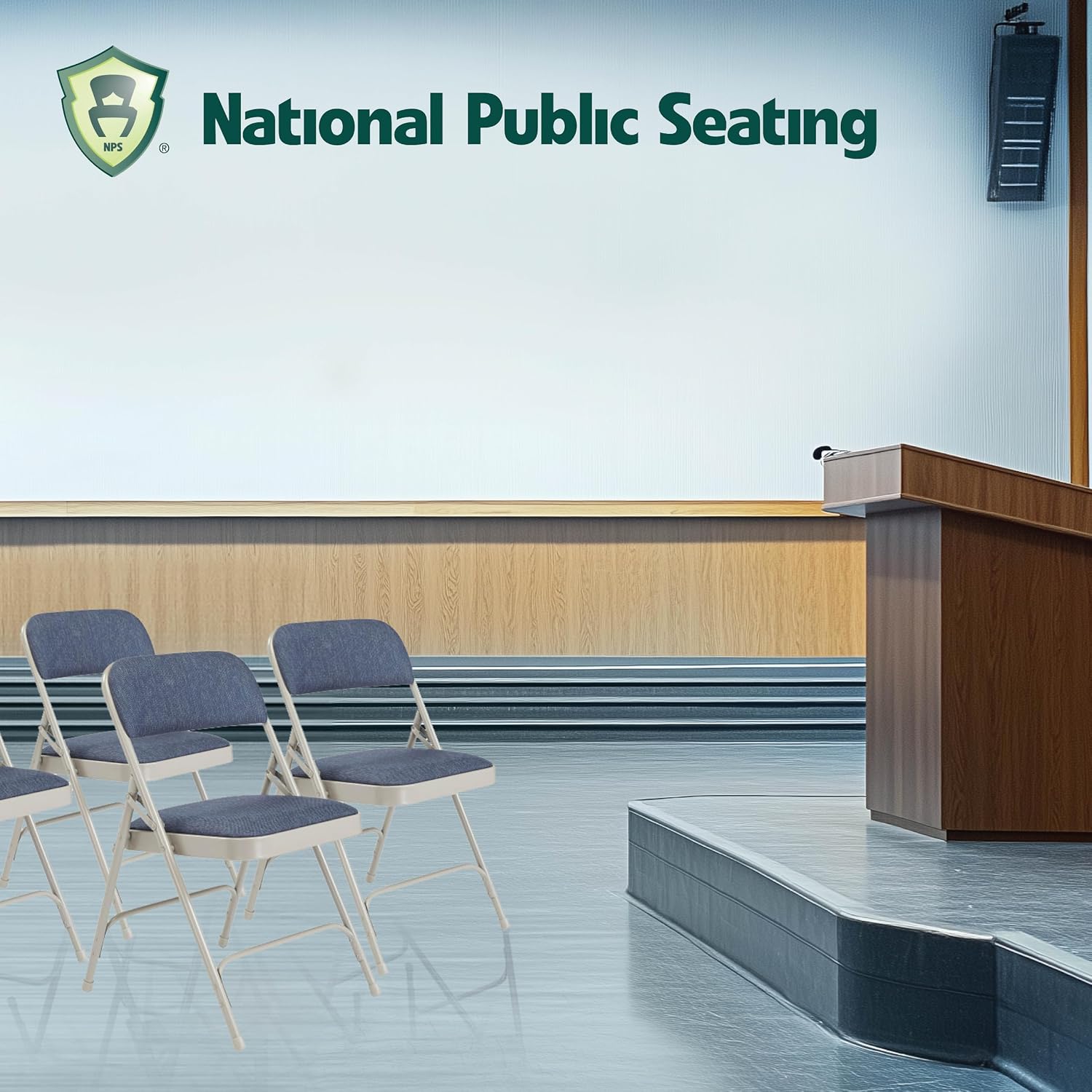 Premium Padded Portable Folding Chairs by National Public Seating – 2200 Series Upholstered, Heavy-Duty Foldable Chairs for Indoor & Outdoor Use – Set of 4, Comfortable & Durable, Blue-Grey