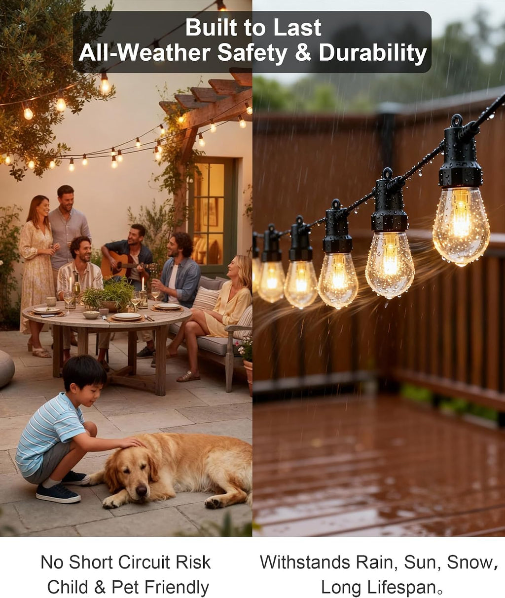 Smart Outdoor String Lights, 100FT (50FT*2) RGB Color Changing Patio Lights with Timer, 21-Key RF Remote and Bluetooth, IP65 Waterproof Shatterproof LED Lights for Backyard Balcony Garden Party Decor