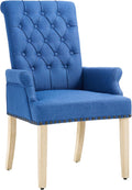 LOULENS Fabric Dining Chairs, Upholstered Tufted Armrest Chairs, Accent Chairs with Nailhead Trim, Solid Wood Legs for Home, Kitchen Living Room, Dark Blue