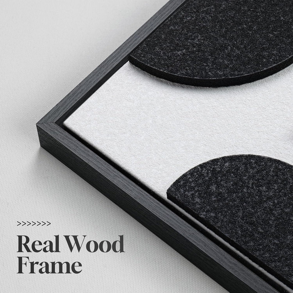 Framed 3D Black and White Abstract Wall Art, Modern Geometric Block Artwork for Walls, Minimalist Shape Pictures for Living Room Bedroom Dining Room Hallway Home Office Wall Decor, 24x36 In