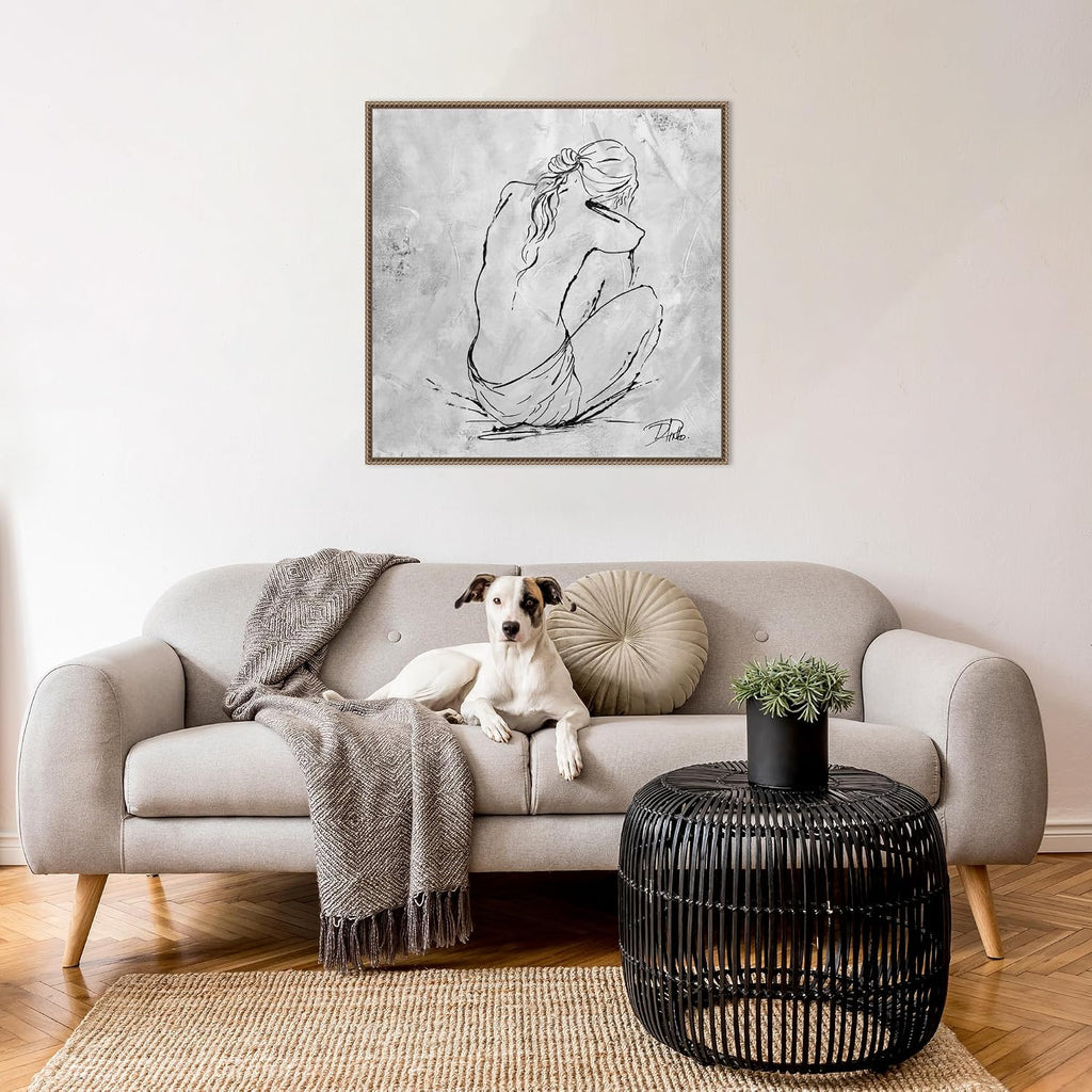 Amanti Art Framed Canvas Wall Art 30x30 Nude Sketch I by Patricia Pinto, Framed Wall Art Canvas, Abstract Artwork, Traditional Decor, Large Poster Painting for Living Room, Bedroom, Bathroom, Kitchen