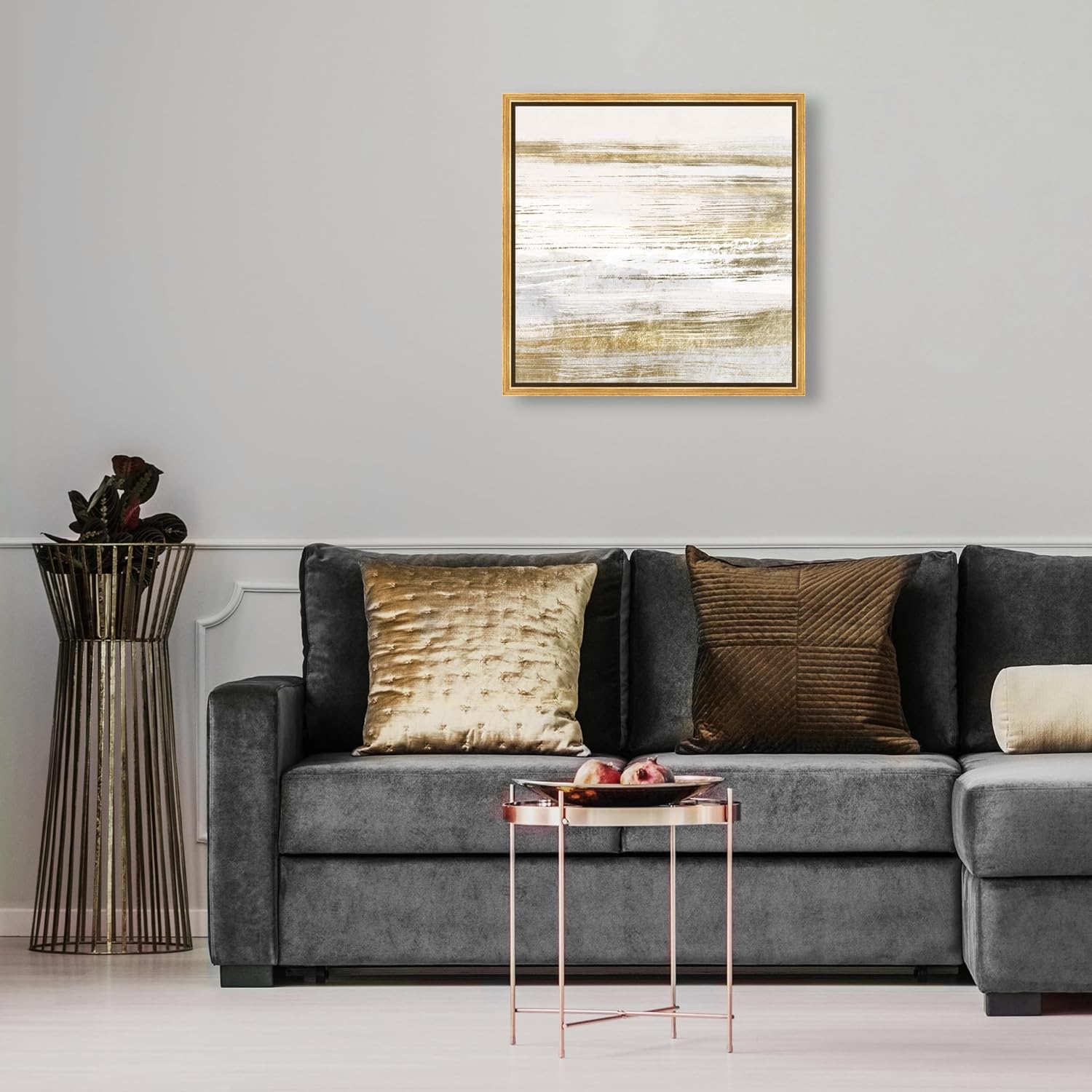 The Oliver Gal Artist Co. Abstract Framed Wall Art Canvas Prints 'Blush Romance Paint Home Décor, 16' x 16', Gold, White