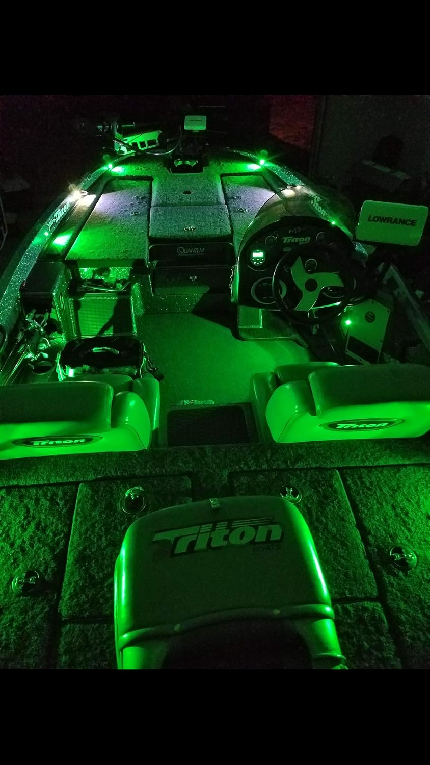 Oznium Bass Boat LED Deck Light Kit with 8 snap-fit LED Bolts, Plug and Play Wiring, LED dimmer knob