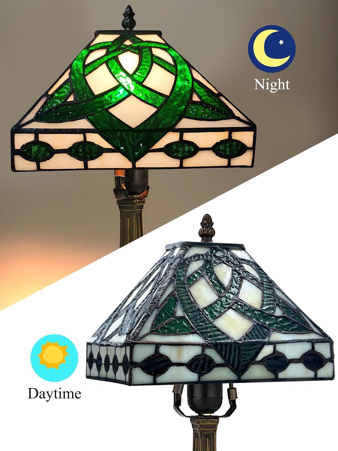 KY&BOSAM Tiffany Table Lamps Irish Celtic 17500 Lumens UL Tiffany Style lamp Light Stained Glass Desk Lamp Shade E26 Bulb Holder Metal Base 8.5*8.5*18 Memory Bedroom Home Office St Patrick's Day Decor