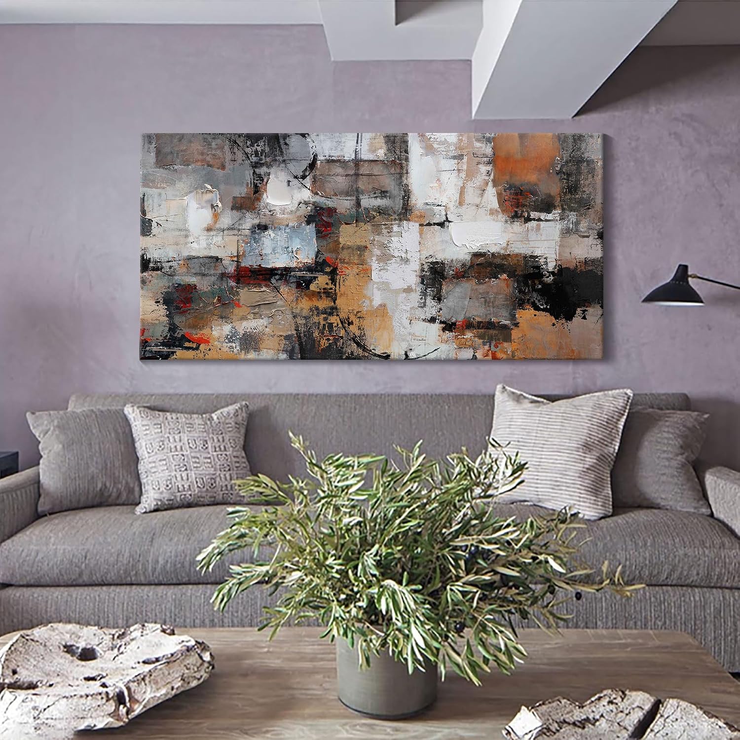 Wall Art for Living Room - Abstract Canvas Wall Decor, Modern Minimalist Painting in Black and White - Framed pictures for Bedroom, Office Artwork, Brown Bedroom Wall Decor Above Bed 29×58IN