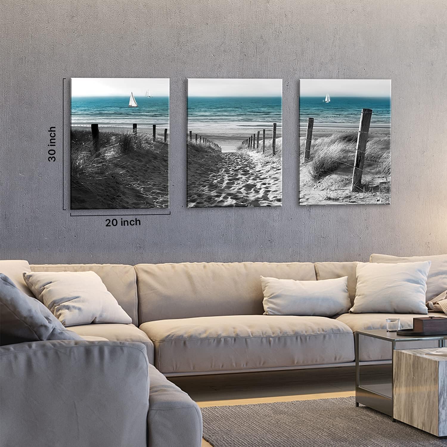 Beach Coastal Wall Art Blue Ocean Landscape Wall Decor for Living Room Bathroom Black and White Scenery Canvas Prints Pictures Seascape Sand Dune Paintings Artwork Office Home Decorations 16x24' 3 Pcs