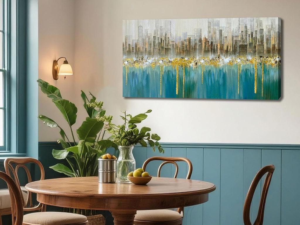 Ardemy Abstract Canvas Wall Art Large Teal and Gold Pictures Wall Decor Living Room Modern Textured Paintings Artwork for Walls Bedroom Dining Room Home Office, 58'x29'