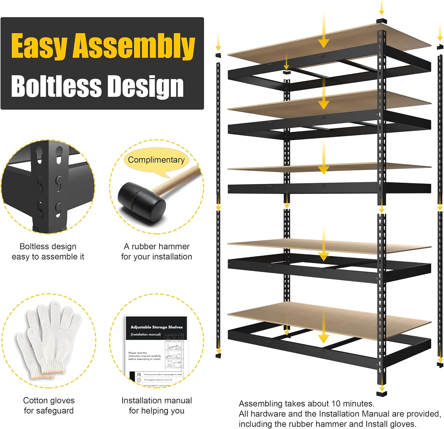 PrimeZone 2 Pack Heavy Duty Storage Shelves - 47'W x 18'D x 71'H 5 Tier Adjustable Garage Storage Shelving, Metal Utility Rack Organizer Shelf Unit for Warehouse Pantry Closet Kitchen Basement, Black