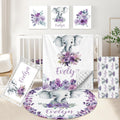 KAINSY Personalized Baby Crib Bedding Set, 5 Pcs Custom Baby Bedding Set with Name, Double Layer Baby Elephant Crib Set for Girls, Soft Flannel Nursery Bedding Set, Toddlers Infants New Parents Gift
