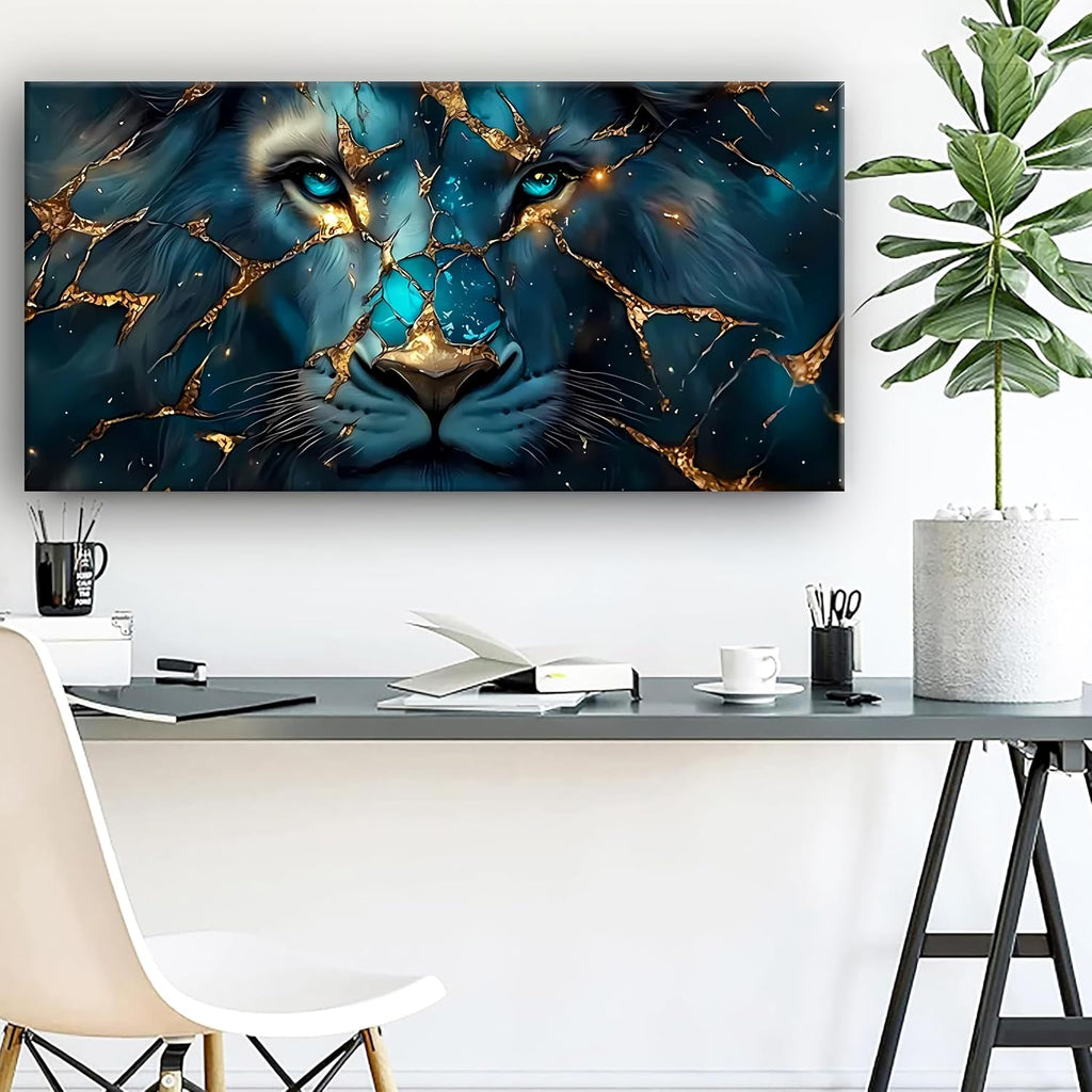 Canvas Wall Art Abstract Wall Art Painting Lion Image Printed Artwork Wooden Frame Suitable for Living Room Bedroom and Office Home Decor Artwork 28x57 inches