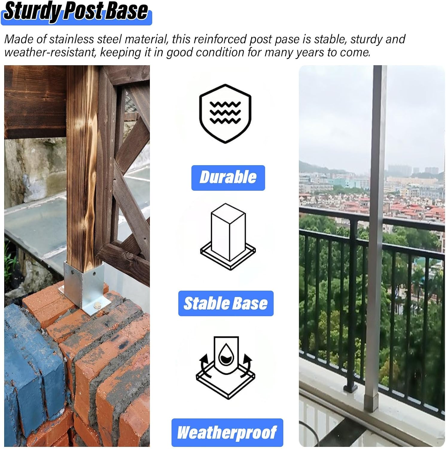 2 Pcs Heavy Duty Metal Fence Post Anchor Base - Galvanized Steel Brackets for Porch Railing and Fence Support(115x80mm)