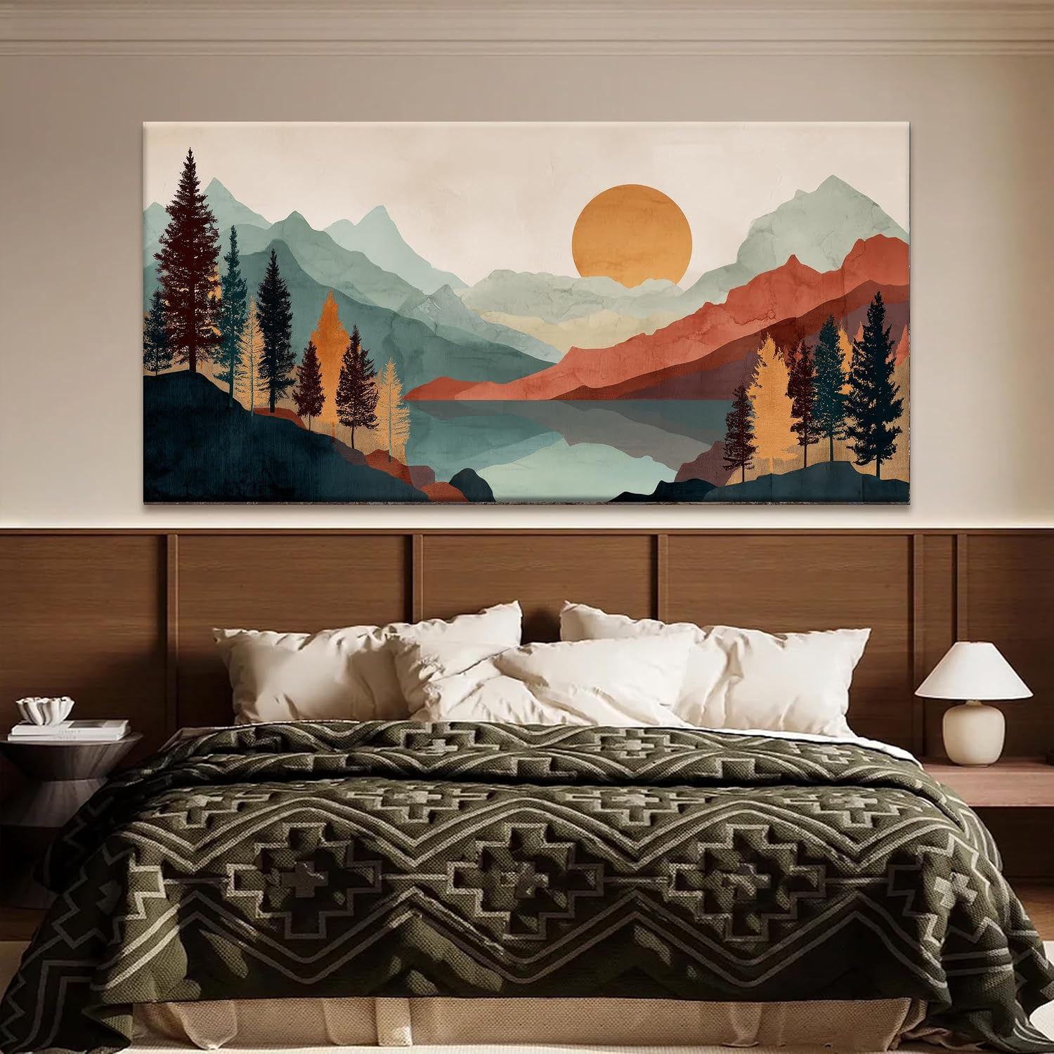 Tsomzxng Large Abstract Boho Wall Art For Living Room Canvas Art Wall Decor Artwork Mountain Forest Landscapes Abstract Art Colorful Wall Art Painting Prints Home Wall Decor 29'×58'