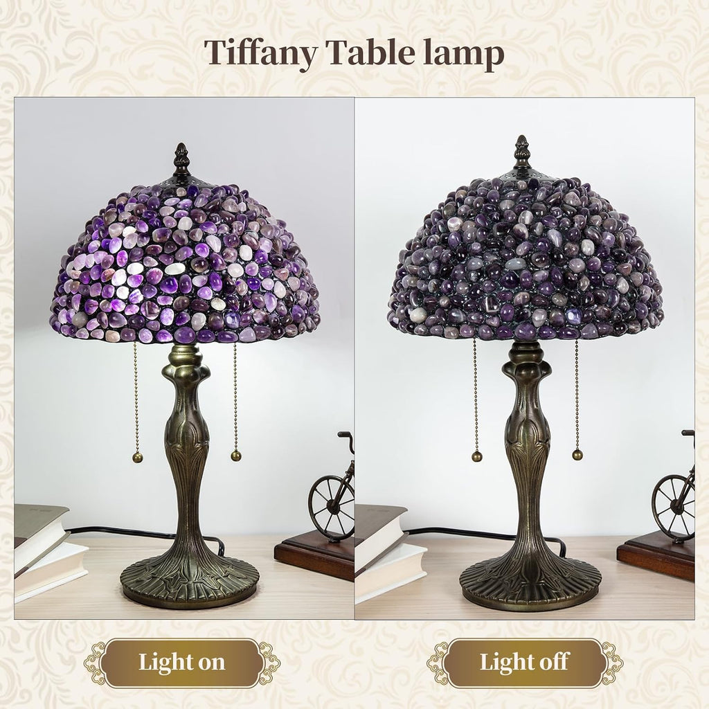 Tiffany lamp Agate Amber Stained Glass Table Lamp 12In Antique Vintage Tiffany Style Lamp for Bedroom Living Room Office,Luxury Bedside Night Light