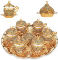 Alisveristime 27 Pc Ottoman Turkish Greek Arabic Coffee Espresso Serving Cup Saucer Crystal Set (Gelincik) - Handcrafted Traditional Set with Hilal Motifs (Mix)