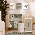 Personalized Baby Crib Bedding Set, 5-Piece Multi-grid Pattern Baby Crib Sets with Custom Name, Toddler Double Layer Blanket Fitted Sheets Changing Pad Cover Rug Wall Art Set, Charming Nursery Decor