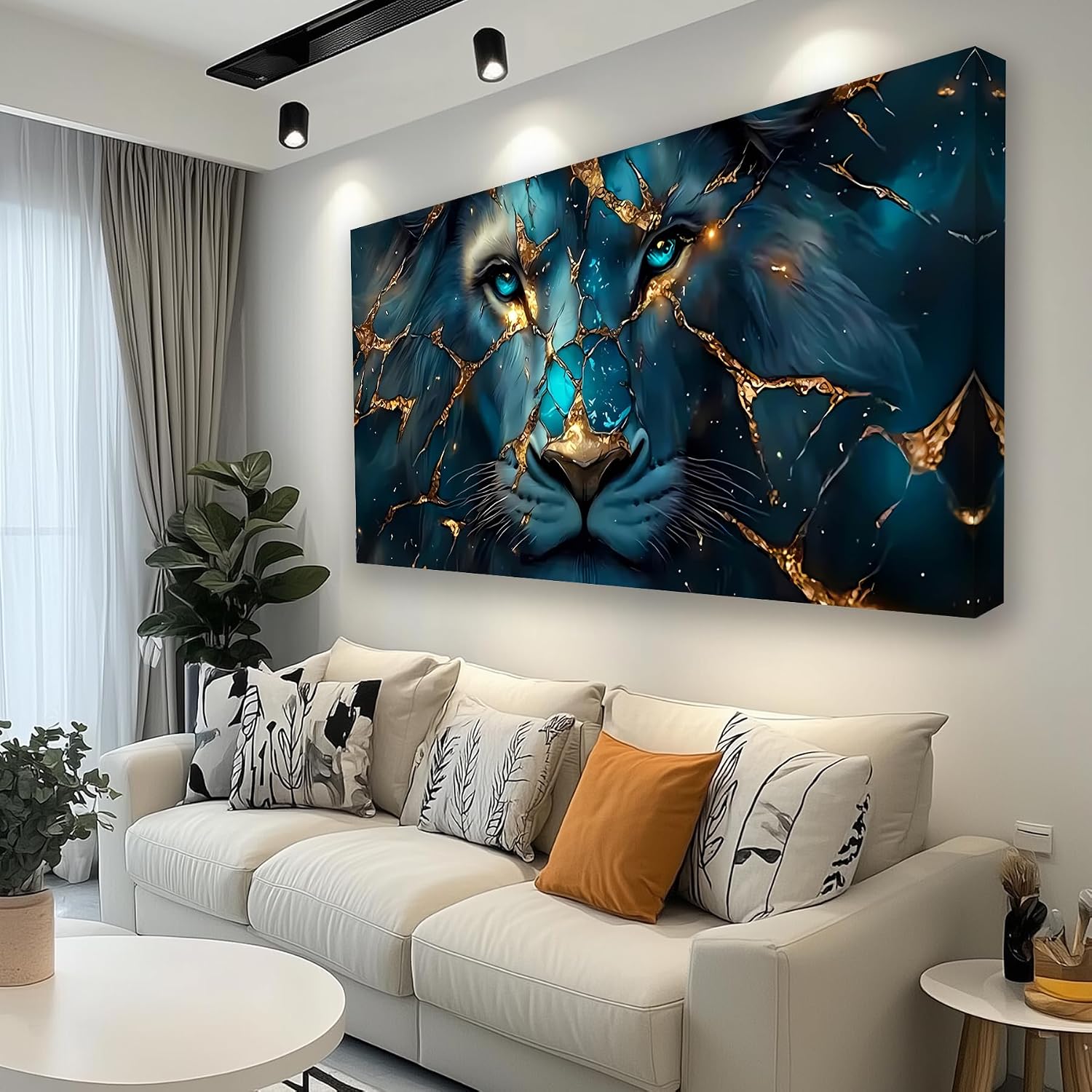 Canvas Wall Art Abstract Wall Art Painting Lion Image Printed Artwork Wooden Frame Suitable for Living Room Bedroom and Office Home Decor Artwork 28x57 inches
