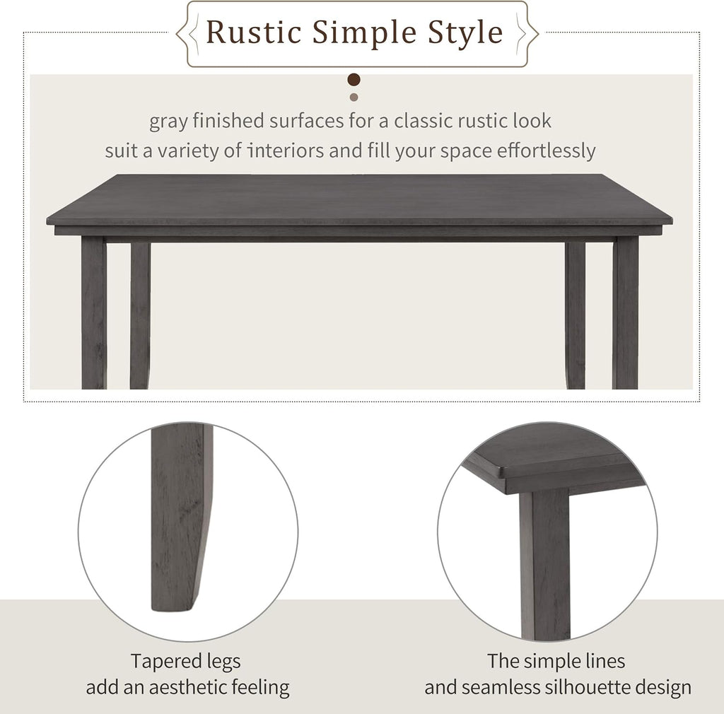 Wood Dining Table Set with Bench and 4 Chairs, 6 Piece Dining Room Table Set for 6 People, Rustic Style Kitchen Table Set (Gray+Cushion seat)