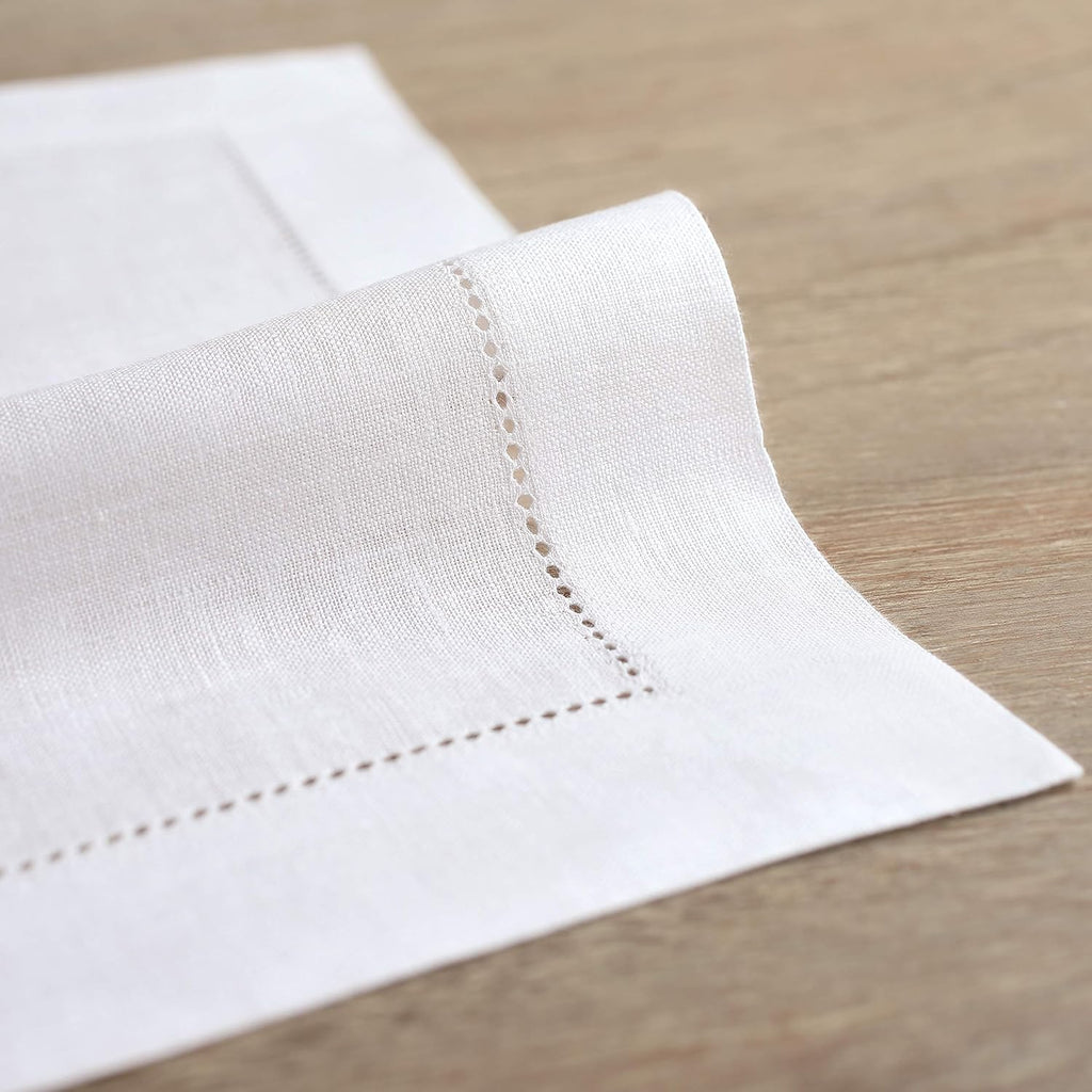 Solino Home White Linen Napkins Set of 6-100% Pure Linen Hemstitch Dinner Napkins 20 x 20 Inch for Spring, Summer, Memorial Day - Classic Hemstitch
