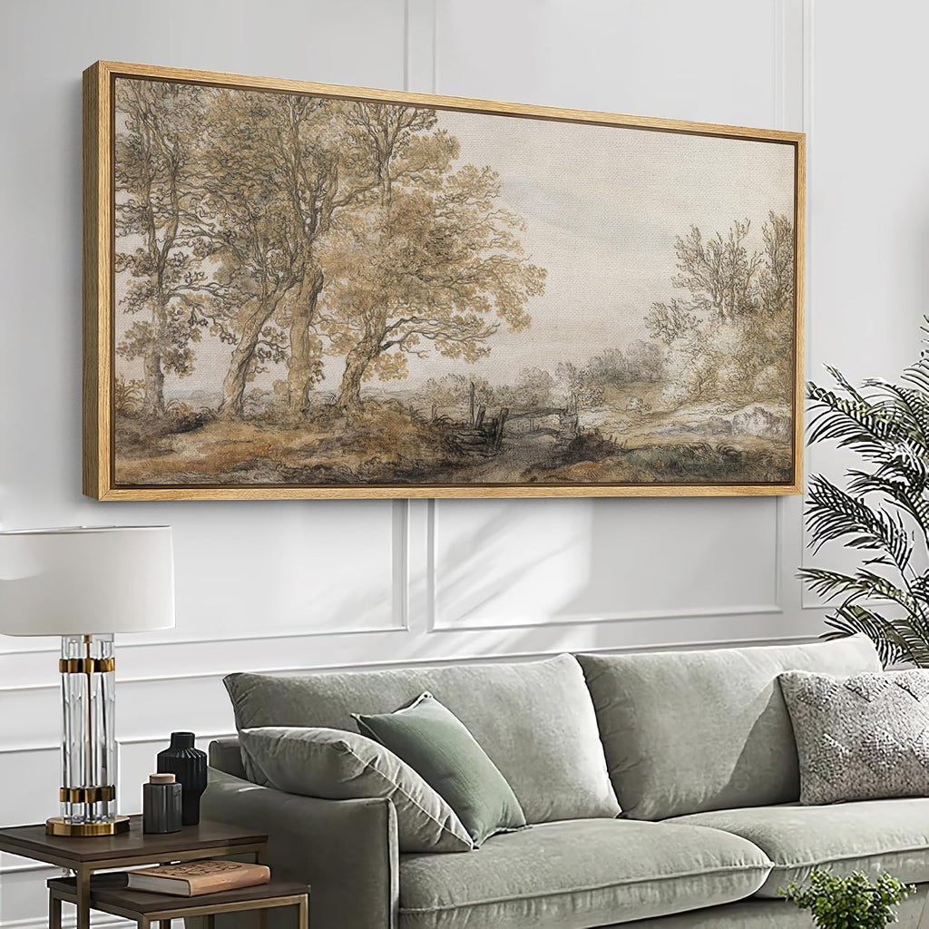 SIGNFORD Extra Large Framed Canvas Print Wall Art Classical Forest Sketch Vintage Style Tree Illustrations Modern Art Relax/Calm Warm for Living Room, Bedroom, Office - 60'x30'