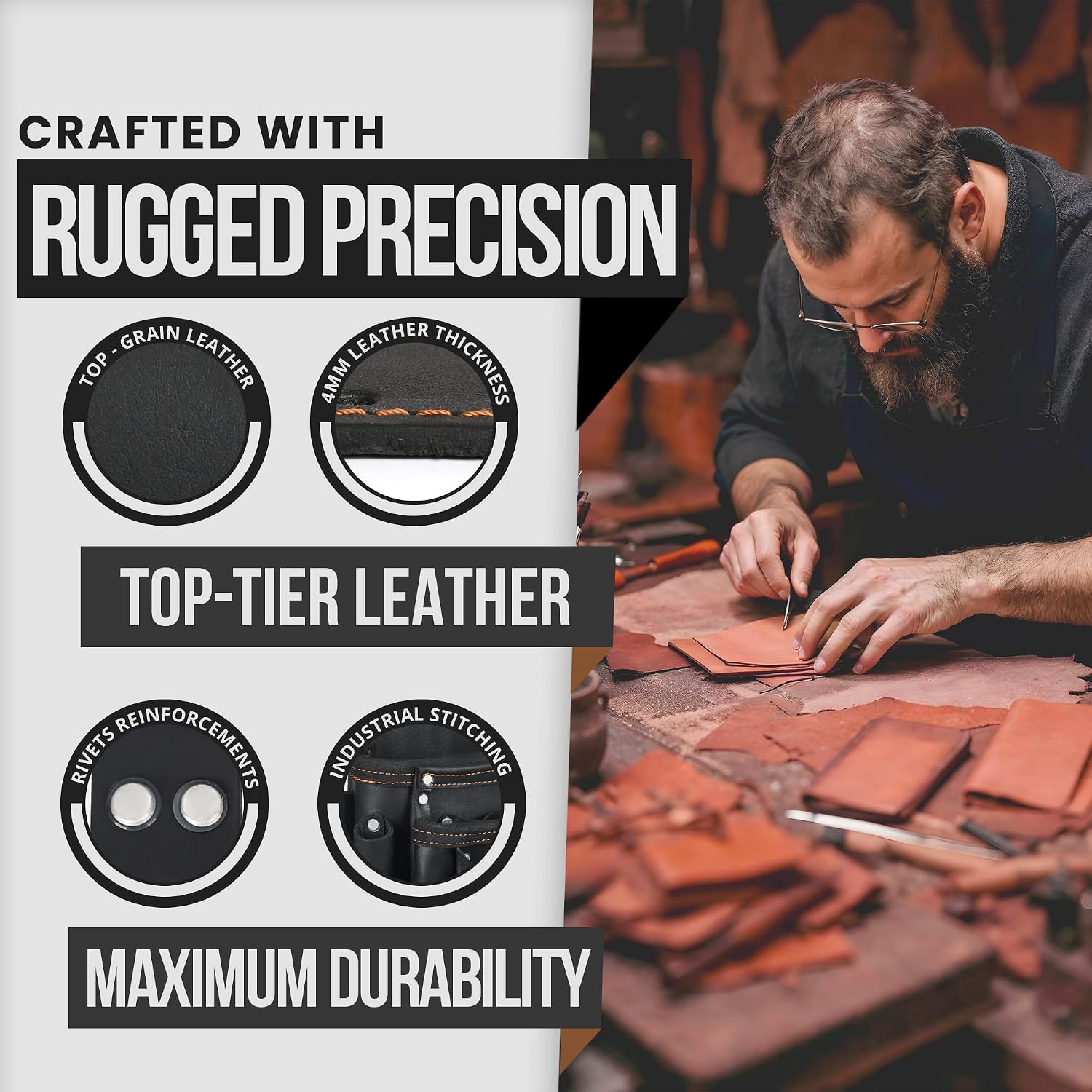 Daisy Leather PRO DL-101 Oil tanned Premium 25 pockets Heavy duty Tool Belt, Carpenter belt Pouch for Construction, Carpenter, Craftsman and Electricians workers, Black, X-Large