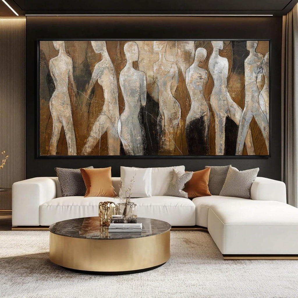 CHUDANHAO Black Line Wall Decor Brown Canvas Wall Art Figure Wall Decorations 29'x58' Large Pictures for Living Room Artwork for Office