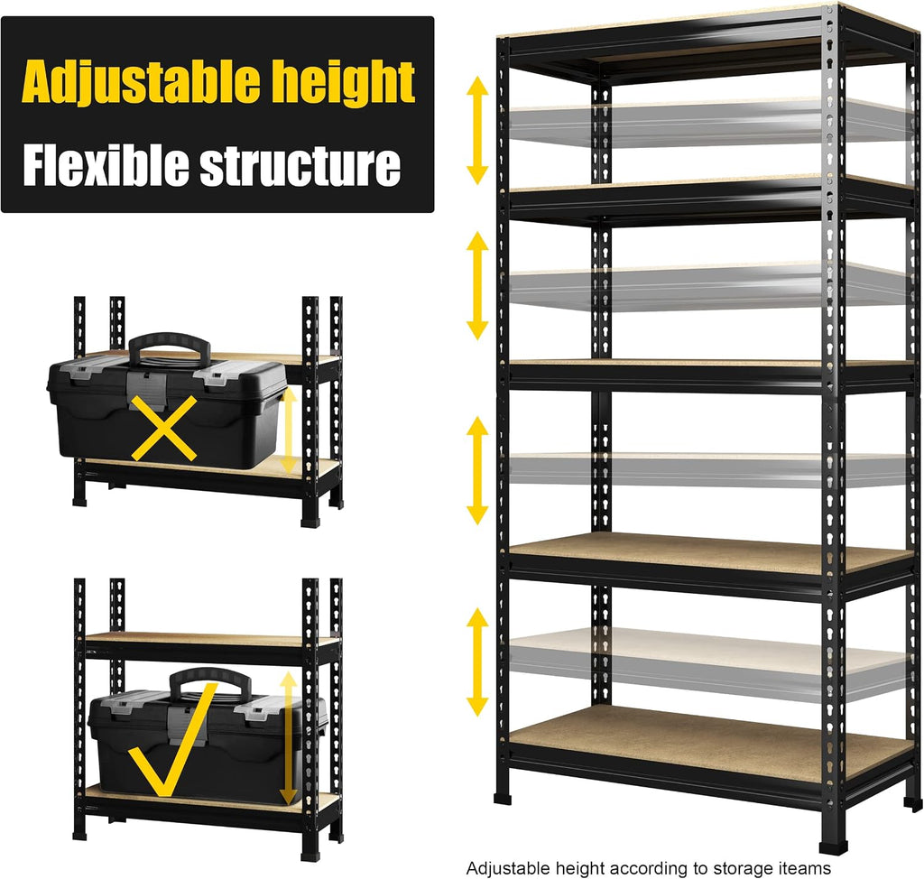 PrimeZone 32'W x 16'D x 63' H Storage Shelves - 2 Pack 5 Tier Adjustable Garage Storage Shelving, Heavy Duty Metal Storage Organizer Utility Rack Shelf Unit for Warehouse Pantry Closet Kitchen, Black