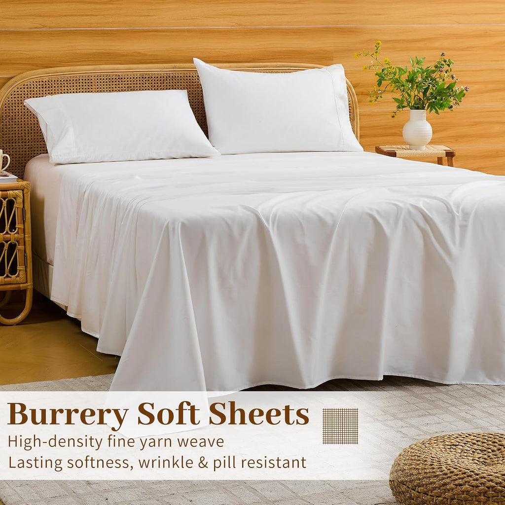 Bedlifes Deep Pocket Sheets 18-24 Inch, California King Size Egyptian Cotton 1000 Thread Count, 4-Piece - Fits Extra Thick Mattresses, Cooling & Breathable (White)