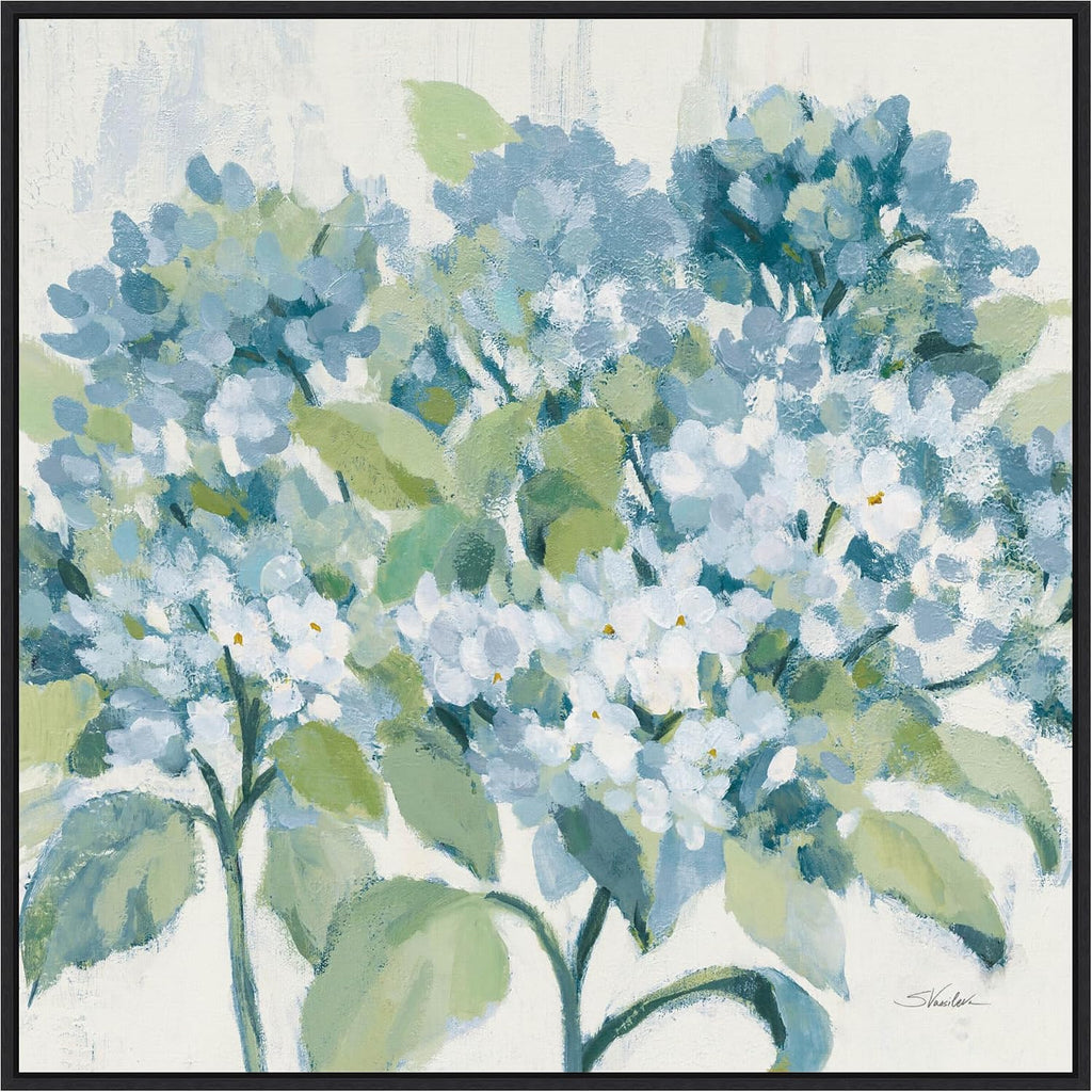 Amanti Art Framed Canvas Wall Art 30x30 Romantic Hydrangeas Blue by Silvia Vassileva, Framed Wall Art Canvas, Flowers Artwork, Modern Decor, Large Poster Painting for Living Room, Bedroom, Bathroom,