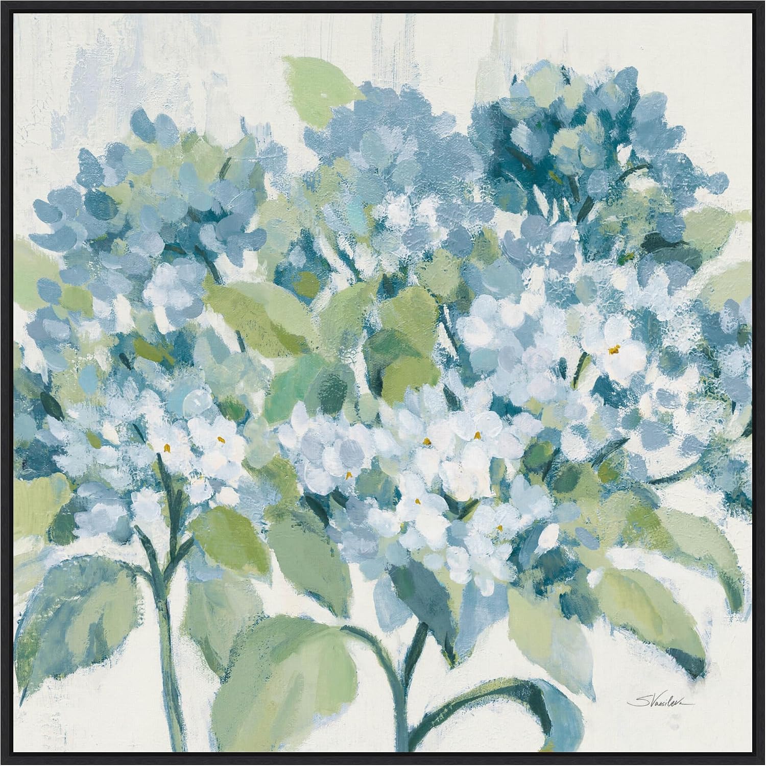 Amanti Art Framed Canvas Wall Art 30x30 Romantic Hydrangeas Blue by Silvia Vassileva, Framed Wall Art Canvas, Flowers Artwork, Modern Decor, Large Poster Painting for Living Room, Bedroom, Bathroom,
