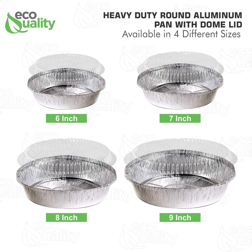 EcoQuality 6' Round Aluminum Foil Pans with Clear Lids - Disposable Containers with Foldable Walls for Pie Baking, Cooking, Serving, Reheating, and Storing - Freezer and Oven Safe Tart Pan 500 Pack