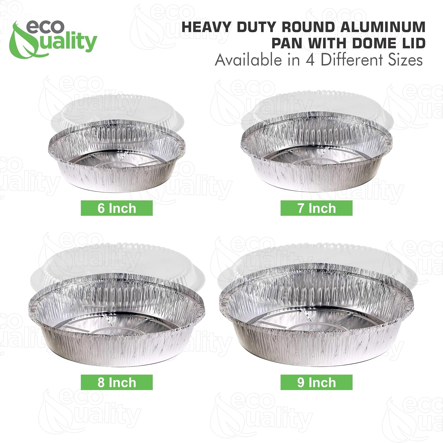 EcoQuality 6' Round Aluminum Foil Pans with Clear Lids - Disposable Containers with Foldable Walls for Pie Baking, Cooking, Serving, Reheating, and Storing - Freezer and Oven Safe Tart Pan 500 Pack