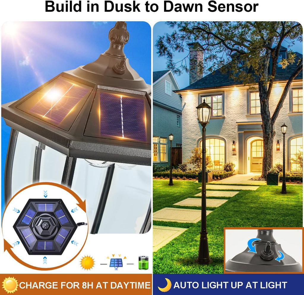 Outdoor Solar Lamp Post Lights with Waterproof, Dusk to Dawn Sensor Oil-Rubbed Black Street Lights with Toggle Switch, Aluminum Solar Powered Pole Lamps for Garden, Pathway, Driveway