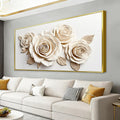 Gold Framed Wall Art Living Room Home Wall Decor Modern Canvas Art Wall Decor 29x58 Inches Large White Flower Wall Art Elegant Picture For Bedroom Hotel Office Artwork