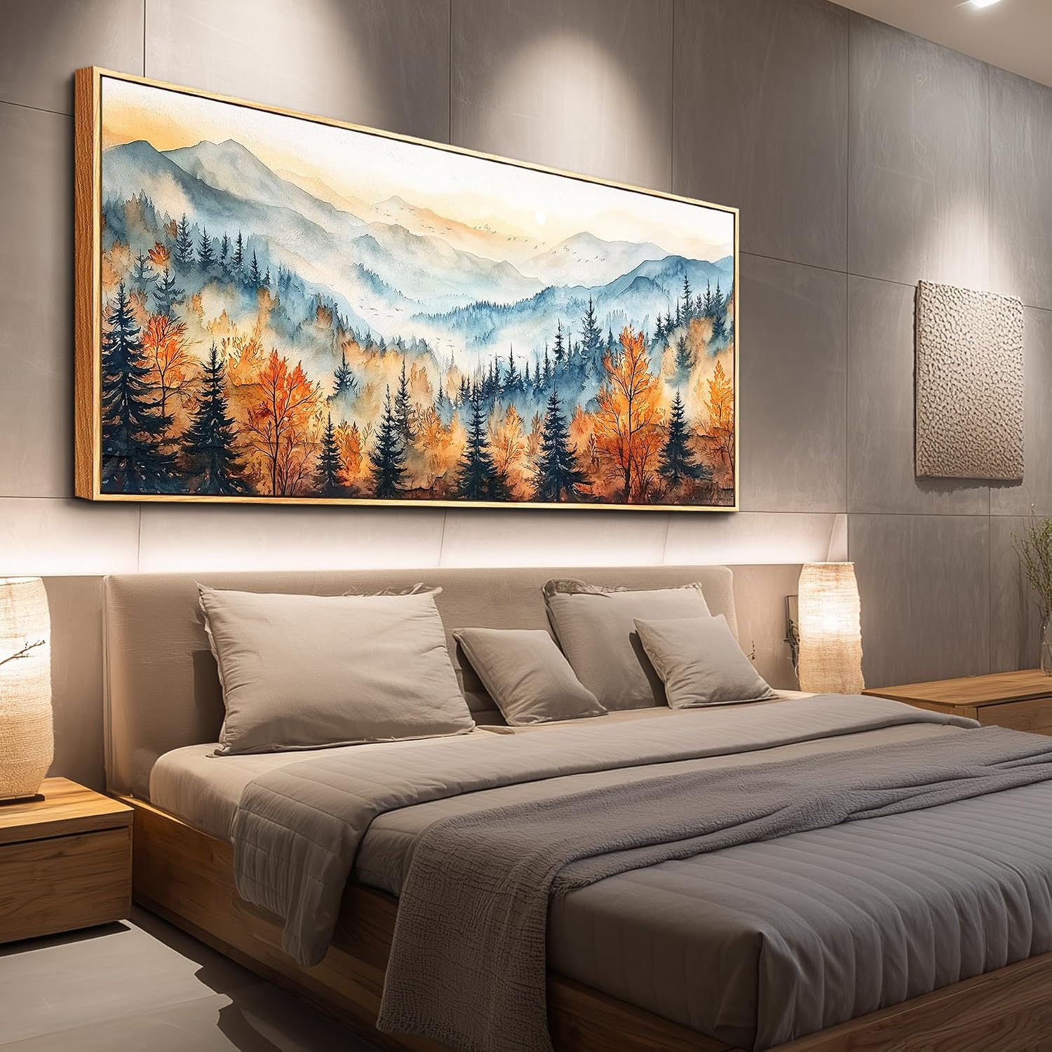 KELIYUAN Large Canvas Abstract Mountain Forest ainting Wall Decor For Living Room Wall Art For Bedroom Office Farmhouse Murals Restaurant Printed Artworks Modern Home Decor Wood Framed 32x72 In