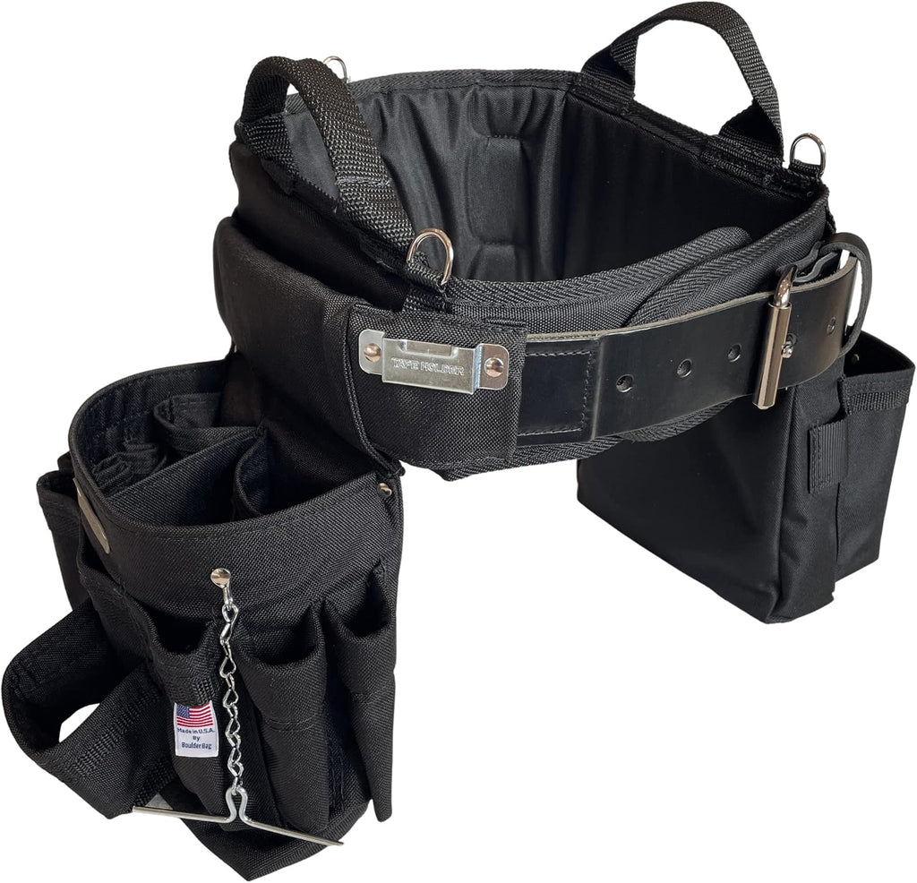 BOULDER BAG Ultimate Electrician's MAX Combo with Comfort Back Support Tool Belt, Leather Belt Buckle, Heavy Duty Tool Belt, Black, (Small 24-27 Inch Waist), Tool Belt Made in USA