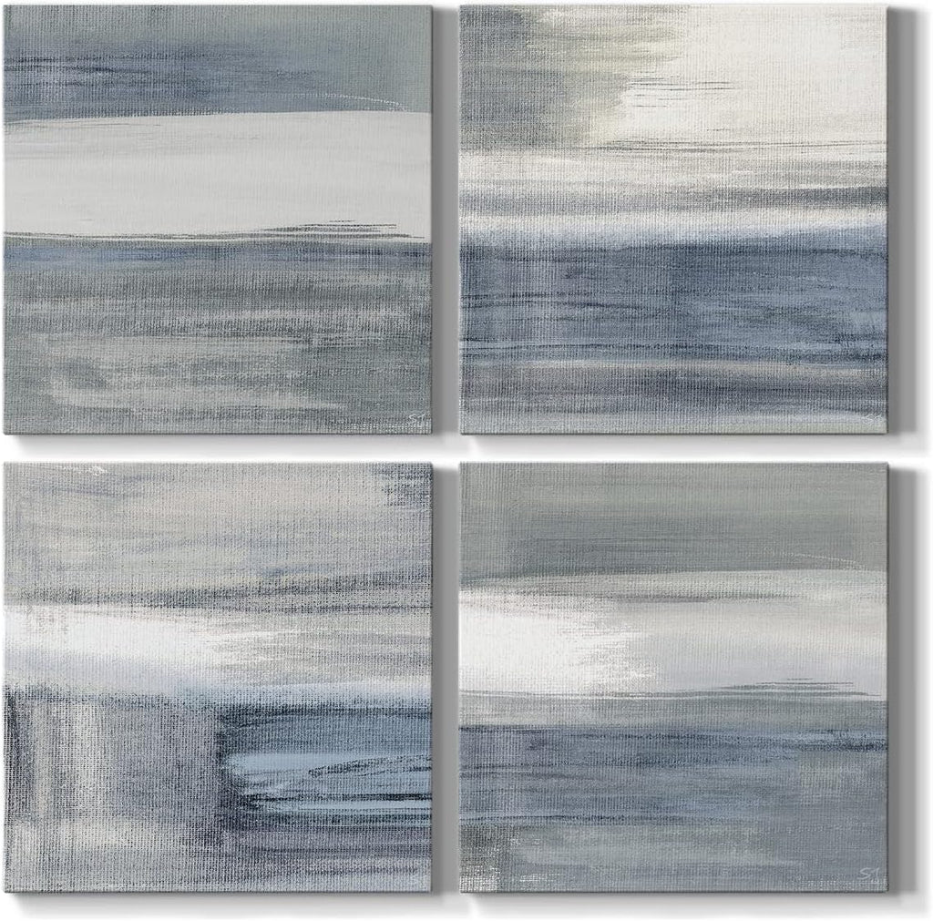 Modern Home Wall Décor Abstract Black and White Grey Canvas Wall Art 24 x 24 inches Set of 4 Framed Artwork for Living Room Bedroom