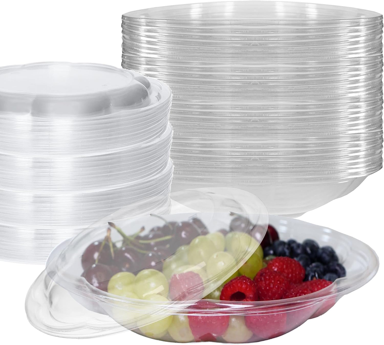 40oz Salad Bowls To-Go with Lids - Crystal Clear Plastic Disposable Salad Containers | Airtight, Lunch, Salads, Parfait, Fruits, Leak Proof, Airtight, Fresh, Meal Prep | Rose Bowl Container (200)