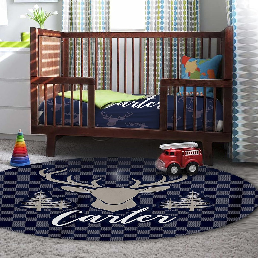 TOOTANN Custom Baby Crib Bedding Set, 5 Pcs Personalized Name Baby Crib Sheets for Kid Toddler Infant, Dark Blue Reindeer Silhouette Nursery Bedding Set