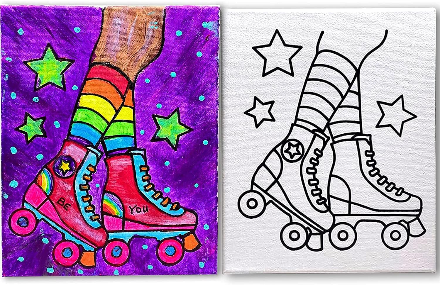 Pre Drawn Canvas Paint Kit for Adults Kids Couples | 4-40 PACK Discounted Bundle | Roller Skates | DIY Birthday Gift & Sip and Paint With Twist Party Favor | 11x14
