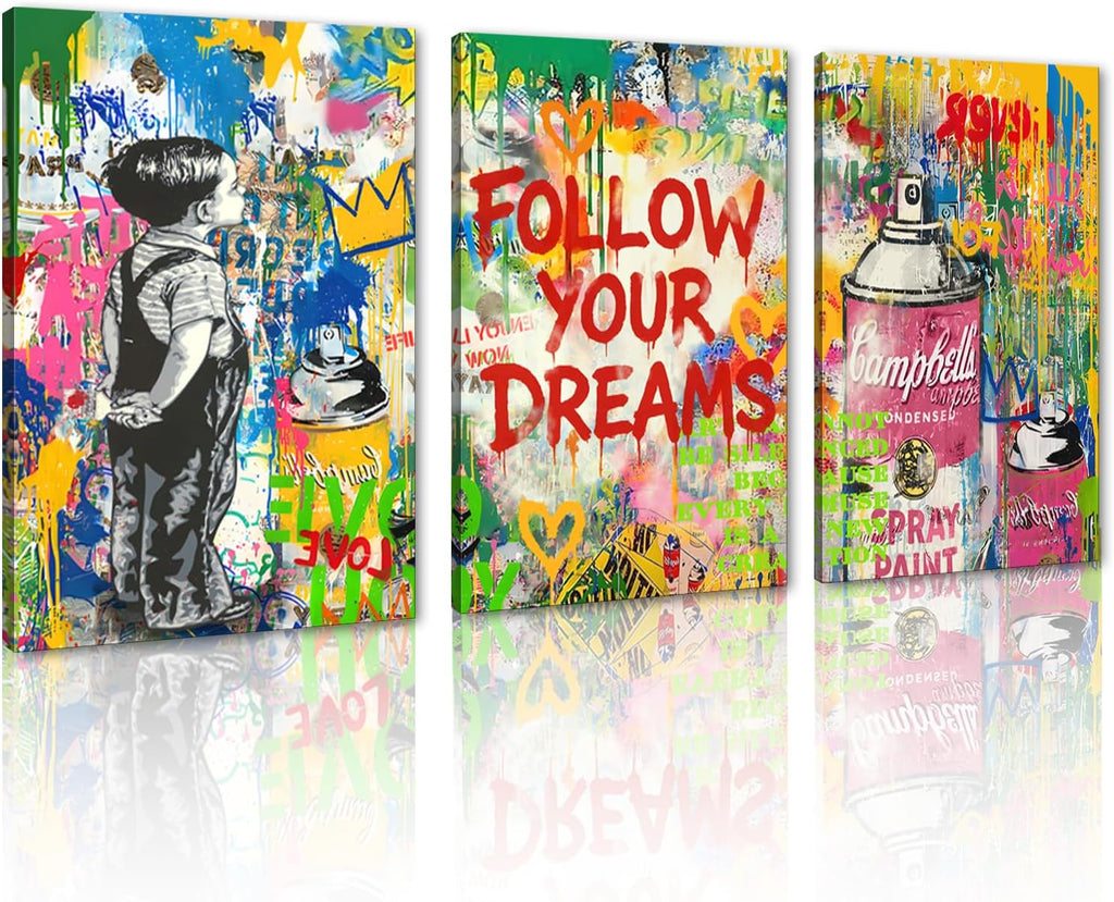 Novatique Banksy Canvas Wall Decor Street Graffiti Wall Art Colorful Cool Painting Graffiti Poster Canvas Print for Bedroom Bathroom,24' x 36' x 3pcs