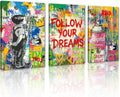 Novatique Banksy Canvas Wall Decor Street Graffiti Wall Art Colorful Cool Painting Graffiti Poster Canvas Print for Bedroom Bathroom,24' x 36' x 3pcs